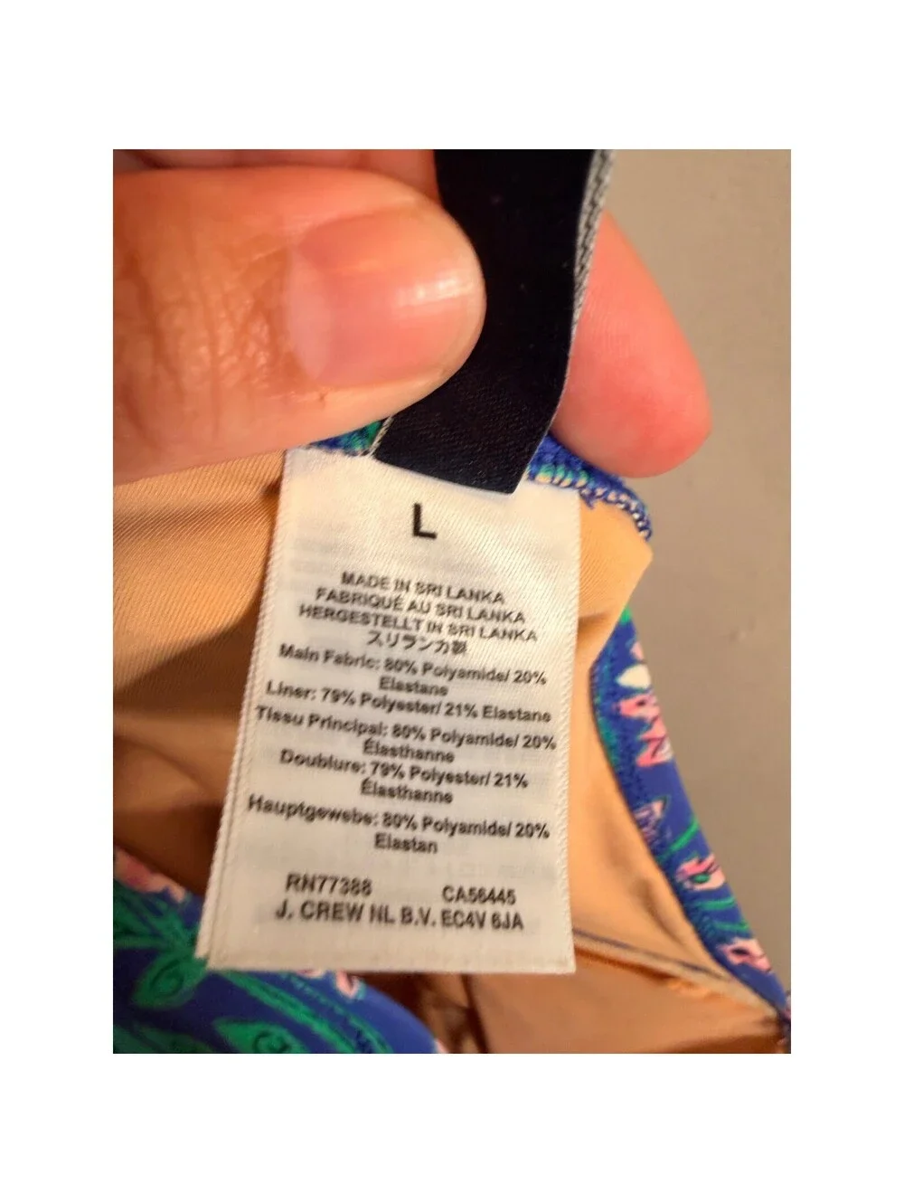 J.Crew Womens Blue Floral Ruched Bandeau One Piece Swimsuit Size L Strapless